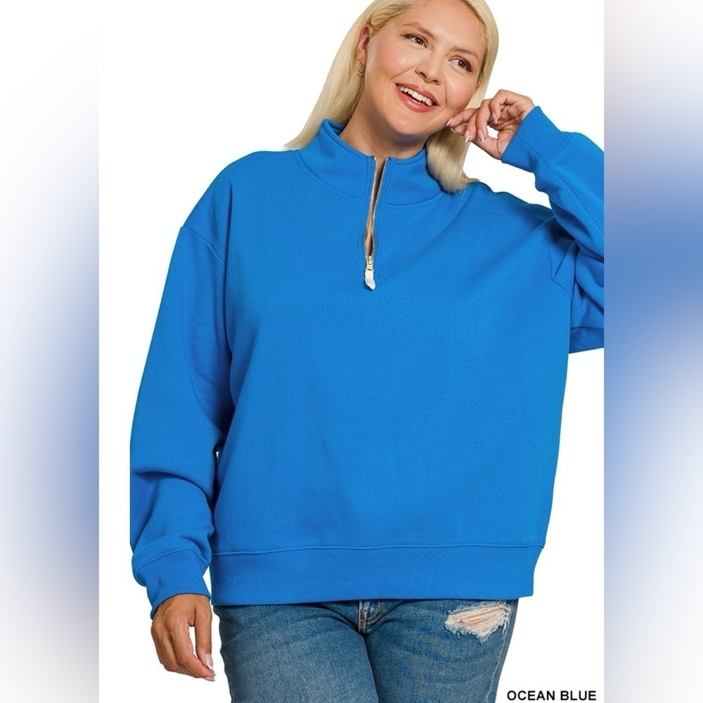 New!Plus Size Ocean Blue Women's Half-Zip Sweatshirt Sizes 1X 2X 3X